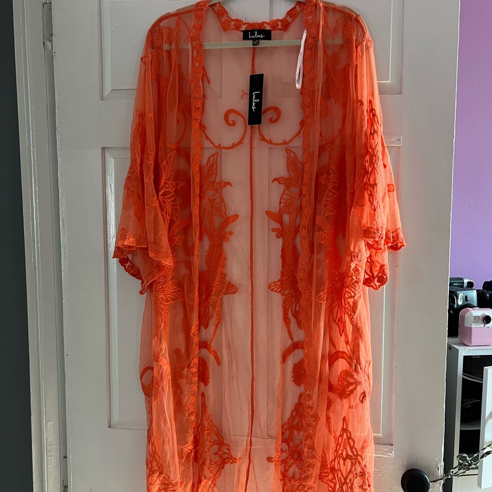 Lulu's Vibrant Orange Sheer Swim Coverup